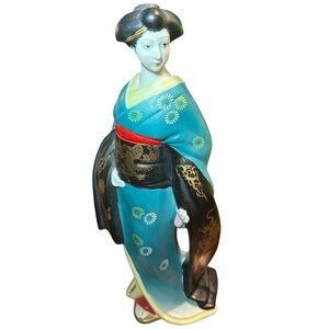 VTG  House of Koshu Geisha Sake Bottle Decanter Teal Porcelain Figurine 50’s70’s